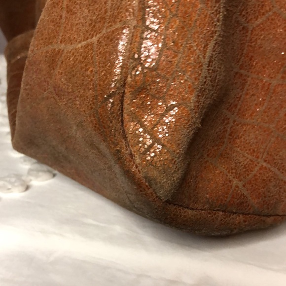 LOLA BERNARD MODENA burnt Orange croc embossed leather/suede shoulder handbag. - Picture 7 of 16